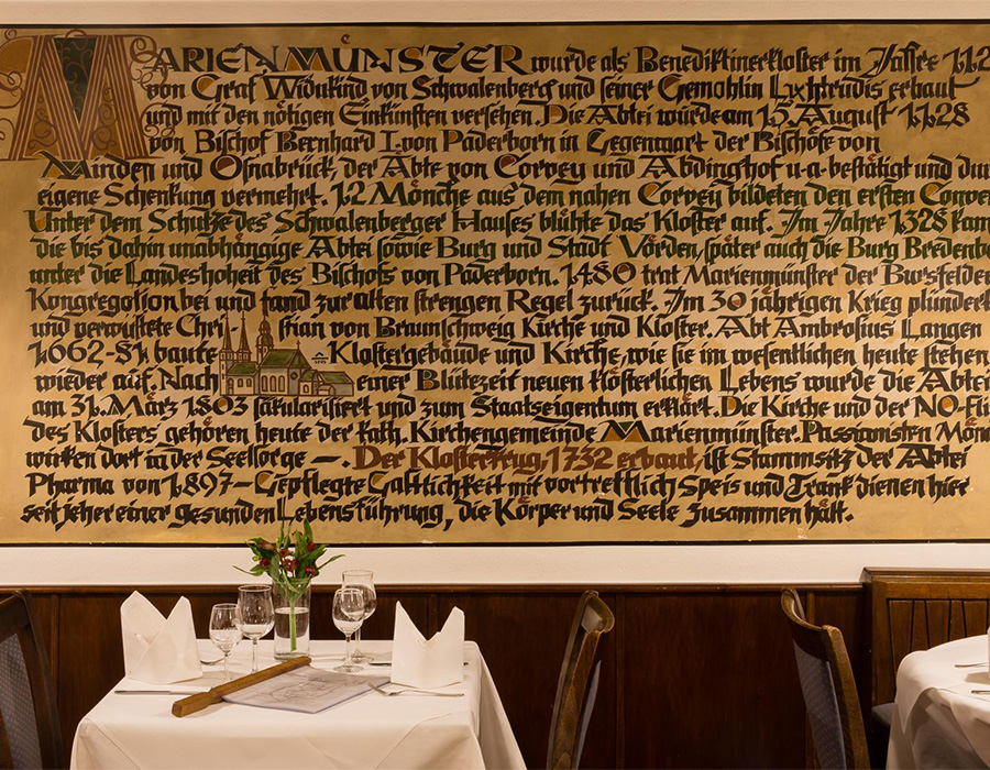 Schrifttafel im Refectorium vom Hotel Klosterkrug